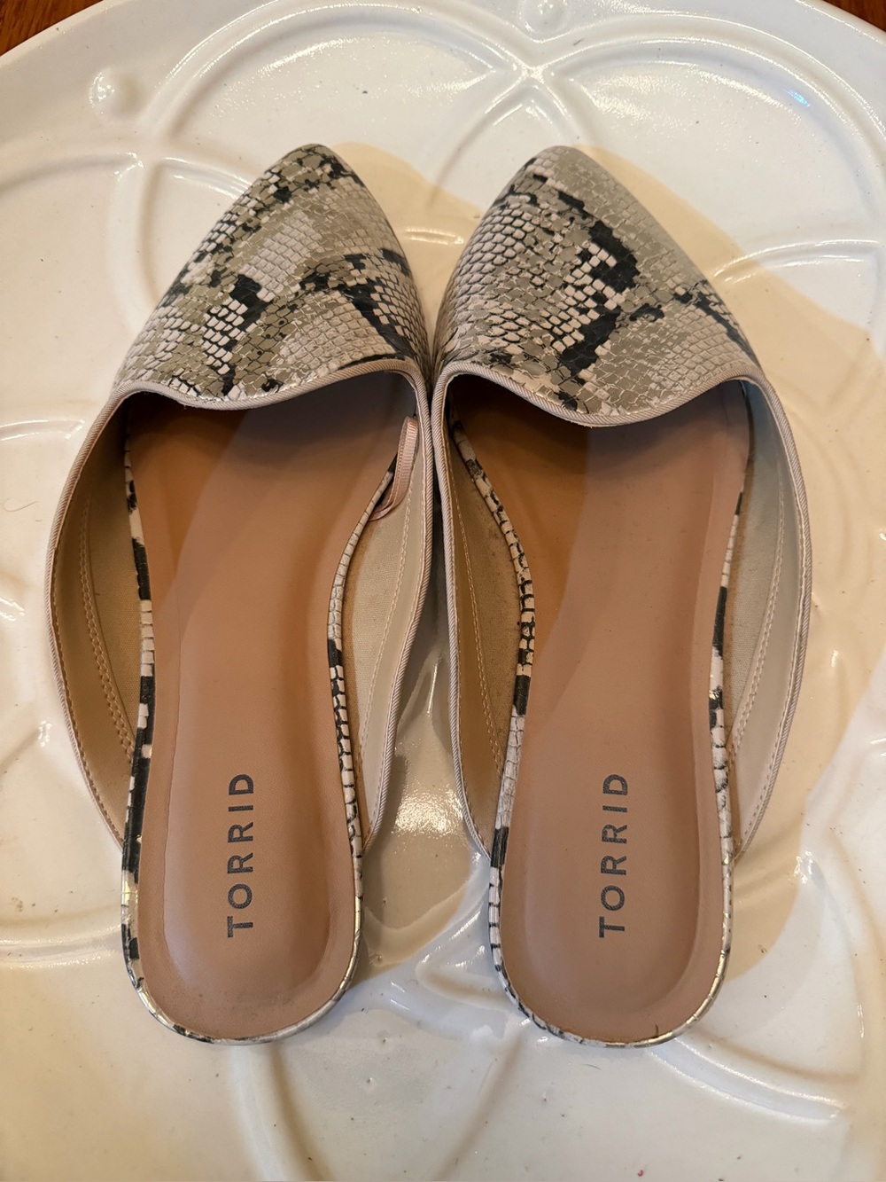 Torrid Neutral Snake-Print Pointed-Toe Mules
